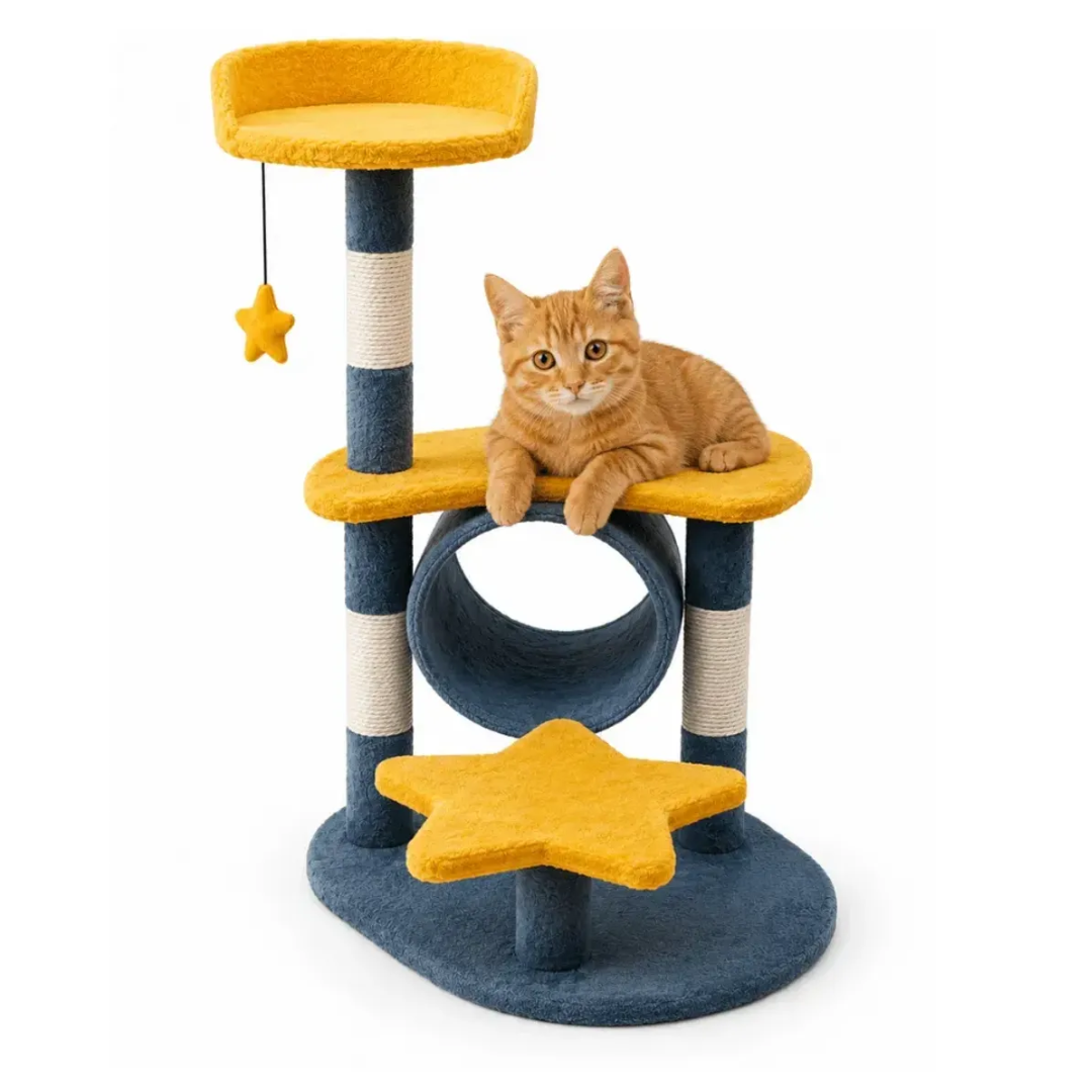 ÁRBOL RASCADOR PARA GATOS CON CUEVA, PLATAFORMA Y CAMA SUPERIOR – GIMNASIO MULTIFUNCIONAL 75 CM - 1