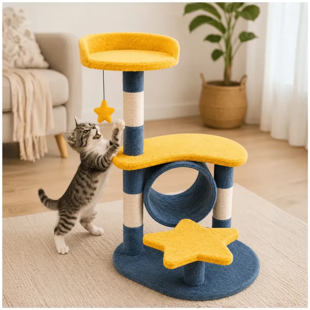 ÁRBOL RASCADOR PARA GATOS CON CUEVA, PLATAFORMA Y CAMA SUPERIOR – GIMNASIO MULTIFUNCIONAL 75 CM - 3
