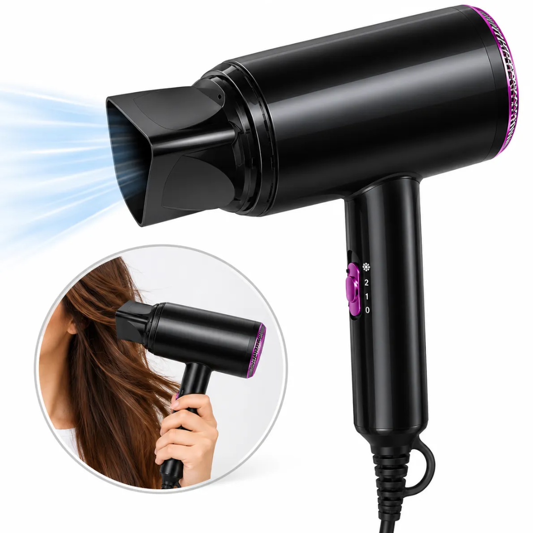 SECADOR DE CABELLO 1000W CON BOQUILLA CONCENTRADORA 10 X 21 CM COLOR NEGRO - 1