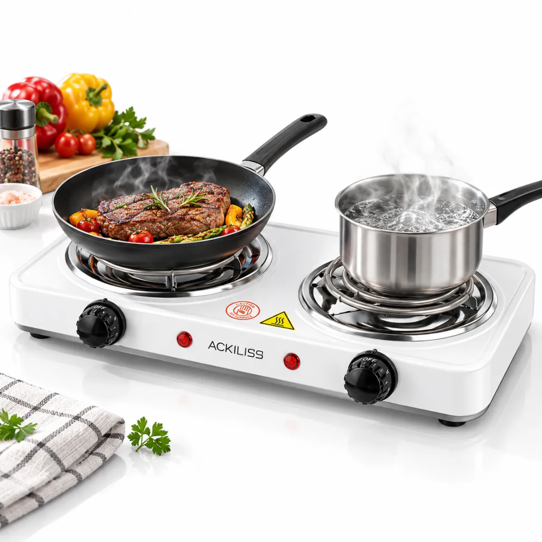 COCINA ELÉCTRICA DE 2 HORNILLAS CON PERILLAS DE CONTROL 42 X 21 CM - 1