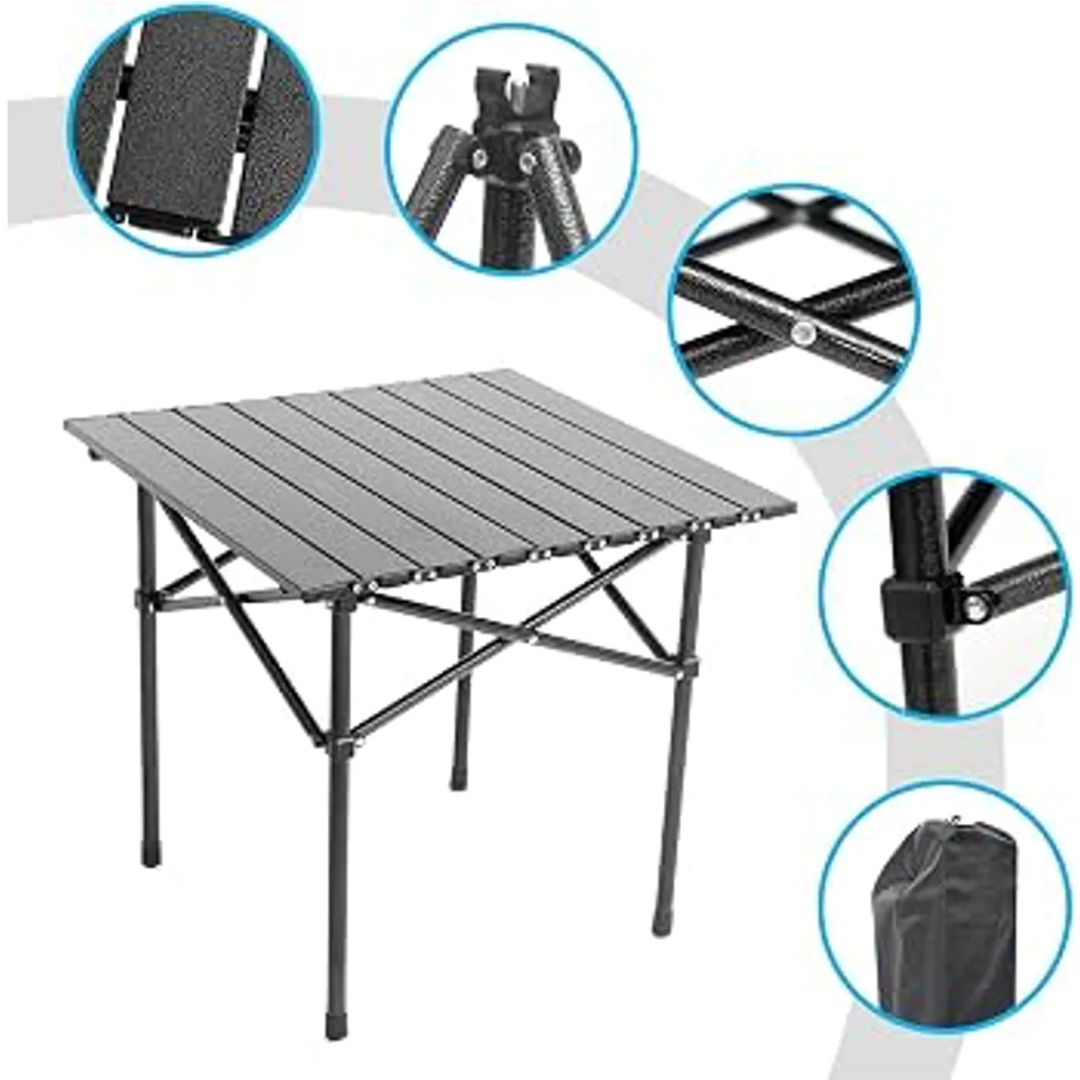 MESA PLEGABLE PORTÁTIL DE ACERO 50 X 50 CM PARA CAMPING, PICNIC Y EXTERIOR - 2