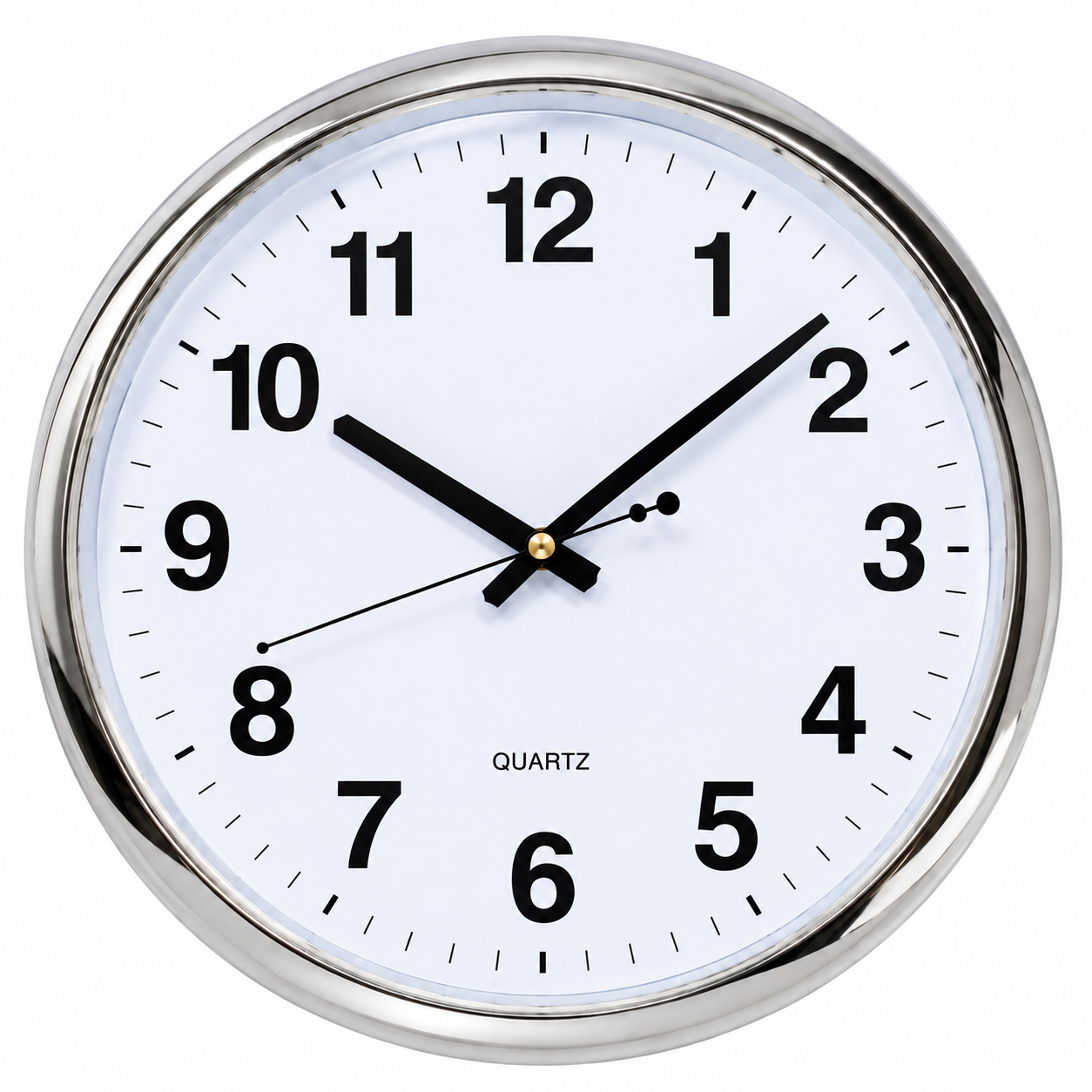 RELOJ DE PARED ANALÓGICO DE 40 CM CON NÚMEROS GRANDES, CARÁTULA BLANCA Y MARCO PLATEADO PARA UNA LECTURA CLARA. - 1