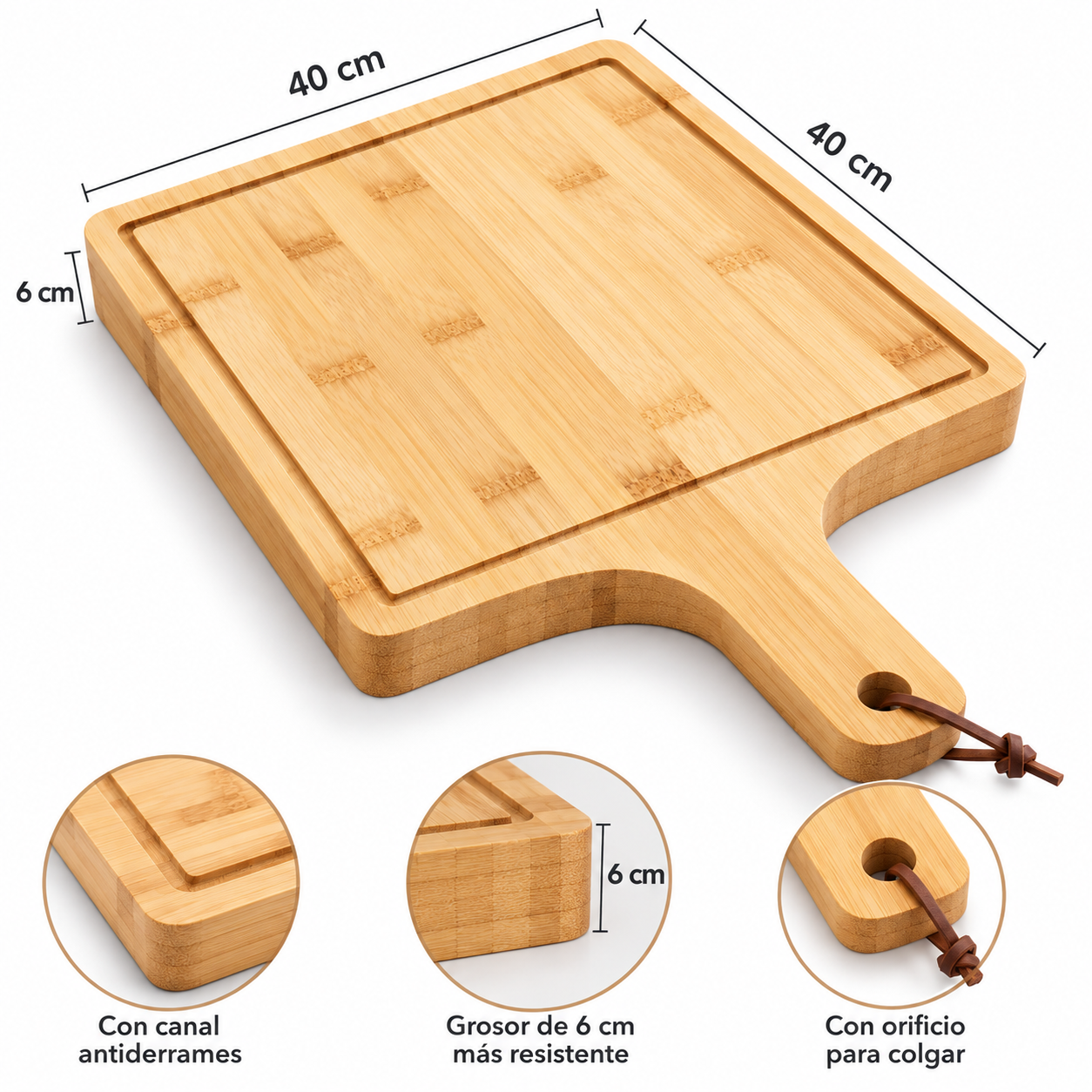 TABLA PARA PIZZA DE BAMBÚ CON MANGO 40 CM PARA SERVIR - 2