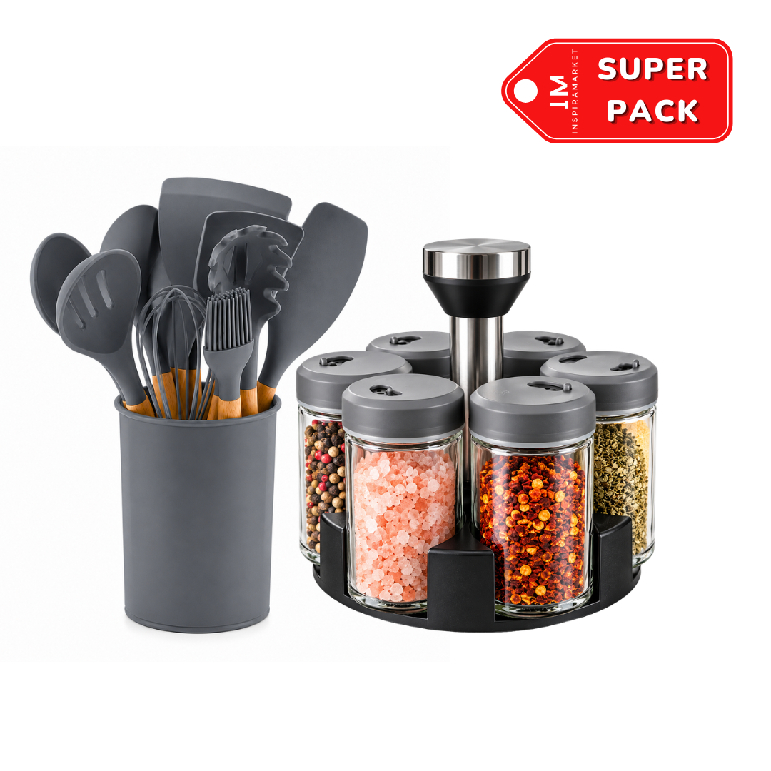 SET X11 UTENSILIOS DE COCINA DE SILICONA CON MANGO DE MADERA Y ORGANIZADOR - 1
