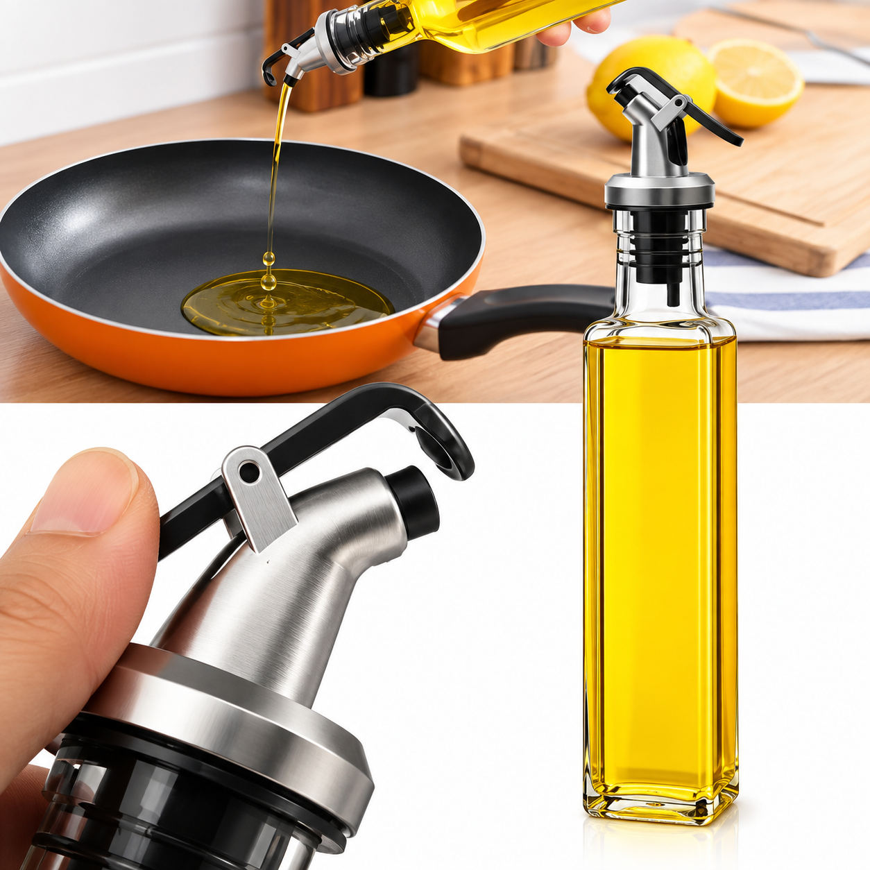 PACK X4 ACEITERO Y CONDIMENTEROS DE VIDRIO CON DOSIFICADOR PARA COCINA - 2