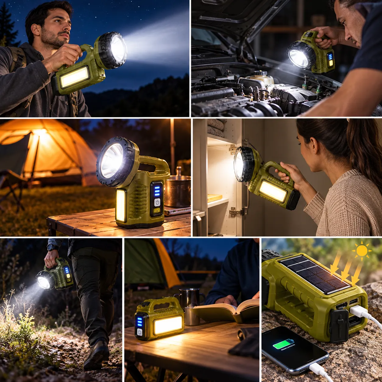 LINTERNA LED RECARGABLE SOLAR CON LUZ FRONTAL Y COB, CABEZAL AJUSTABLE 90° - 3