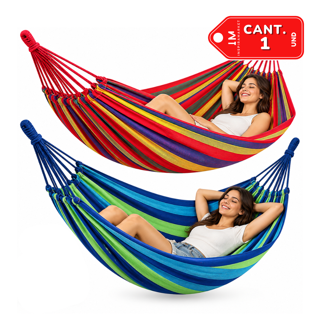 HAMACA COLGANTE ROJO O AZUL 2.60 X 1.50 M DE POLIÉSTER CON BOLSA PARA TRANSPORTE - 1