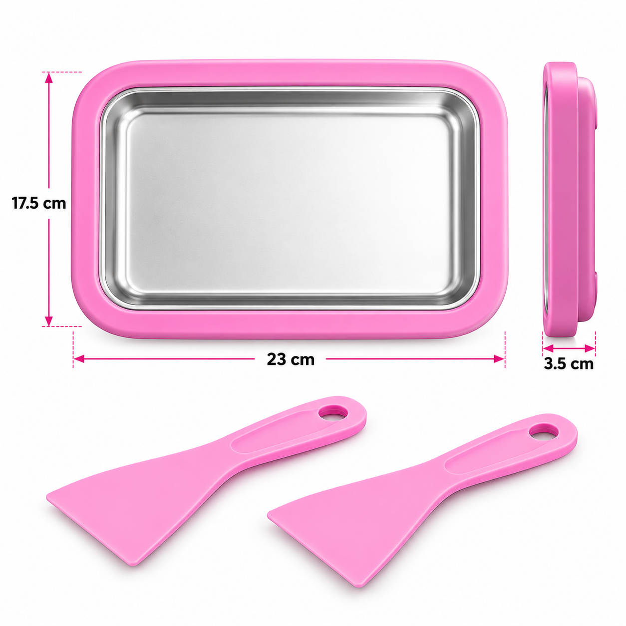 BANDEJA PARA HACER HELADO DE ACERO INOXIDABLE 23 X 17.5 CM CON ESPÁTULAS COLOR ALEATORIO - 2