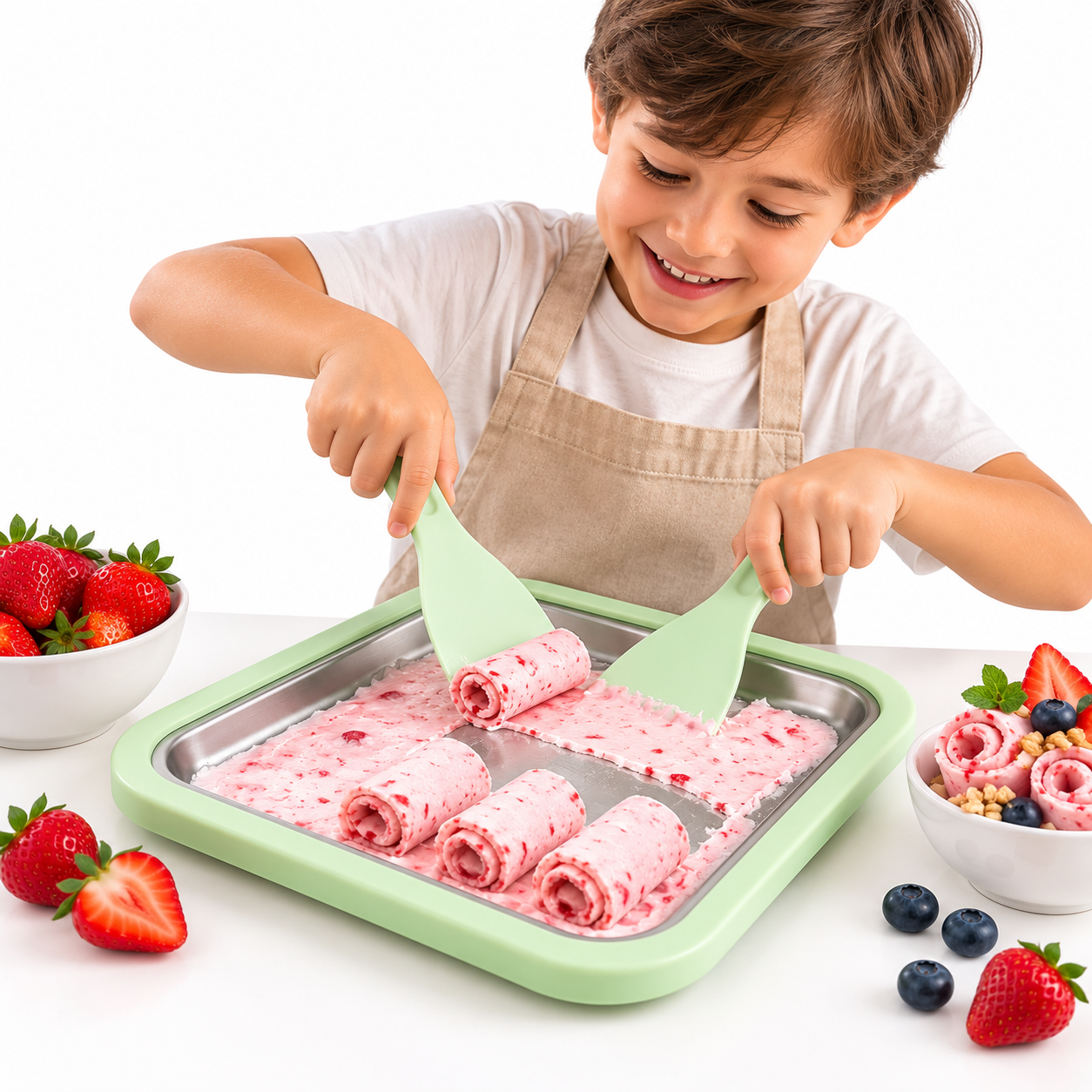 BANDEJA PARA HACER HELADO DE ACERO INOXIDABLE 23 X 17.5 CM CON ESPÁTULAS COLOR ALEATORIO - 3