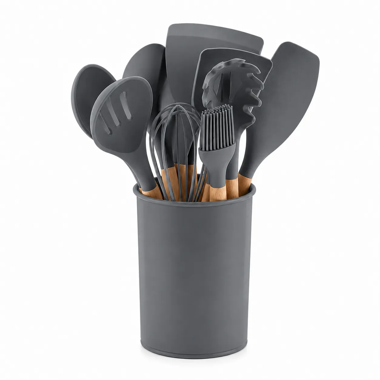 SUPER PACK X11 UTENSILIOS DE COCINA DE SILICONA + 5 CONDIMENTEROS DE VIDRIO CON ORGANIZADOR - 6