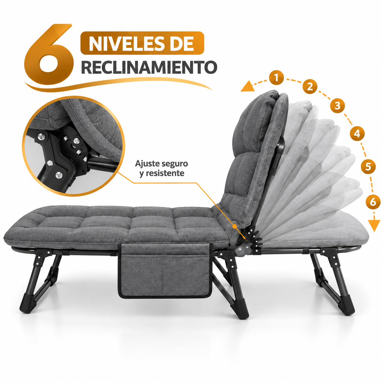 SILLÓN RECLINABLE PLEGABLE MULTIPOSICIÓN 65 X 200 CM PARA DESCANSO - 2