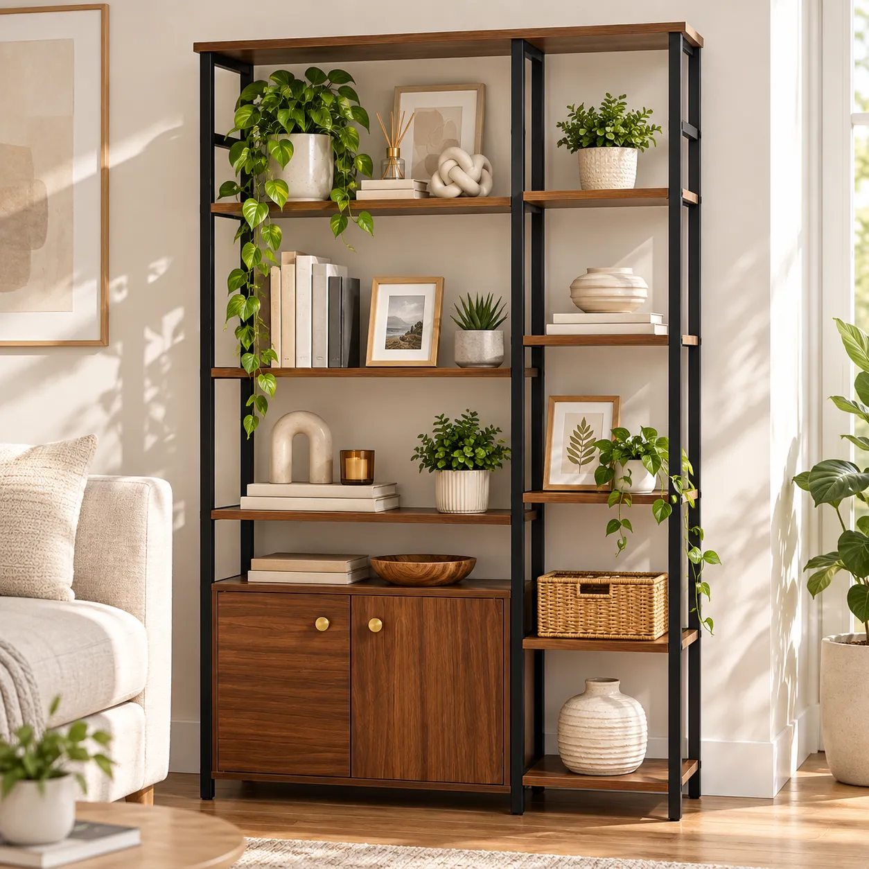 MUEBLE ORGANIZADOR DE 5 NIVELES CON ESTANTES Y 2 PUERTAS 125 X 75 X 25 CM PARA HOGAR - 2