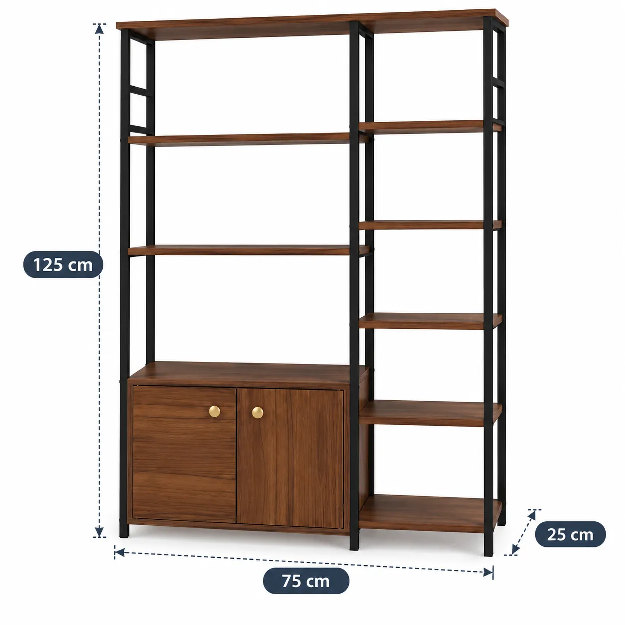 MUEBLE ORGANIZADOR DE 5 NIVELES CON ESTANTES Y 2 PUERTAS 125 X 75 X 25 CM PARA HOGAR - 3