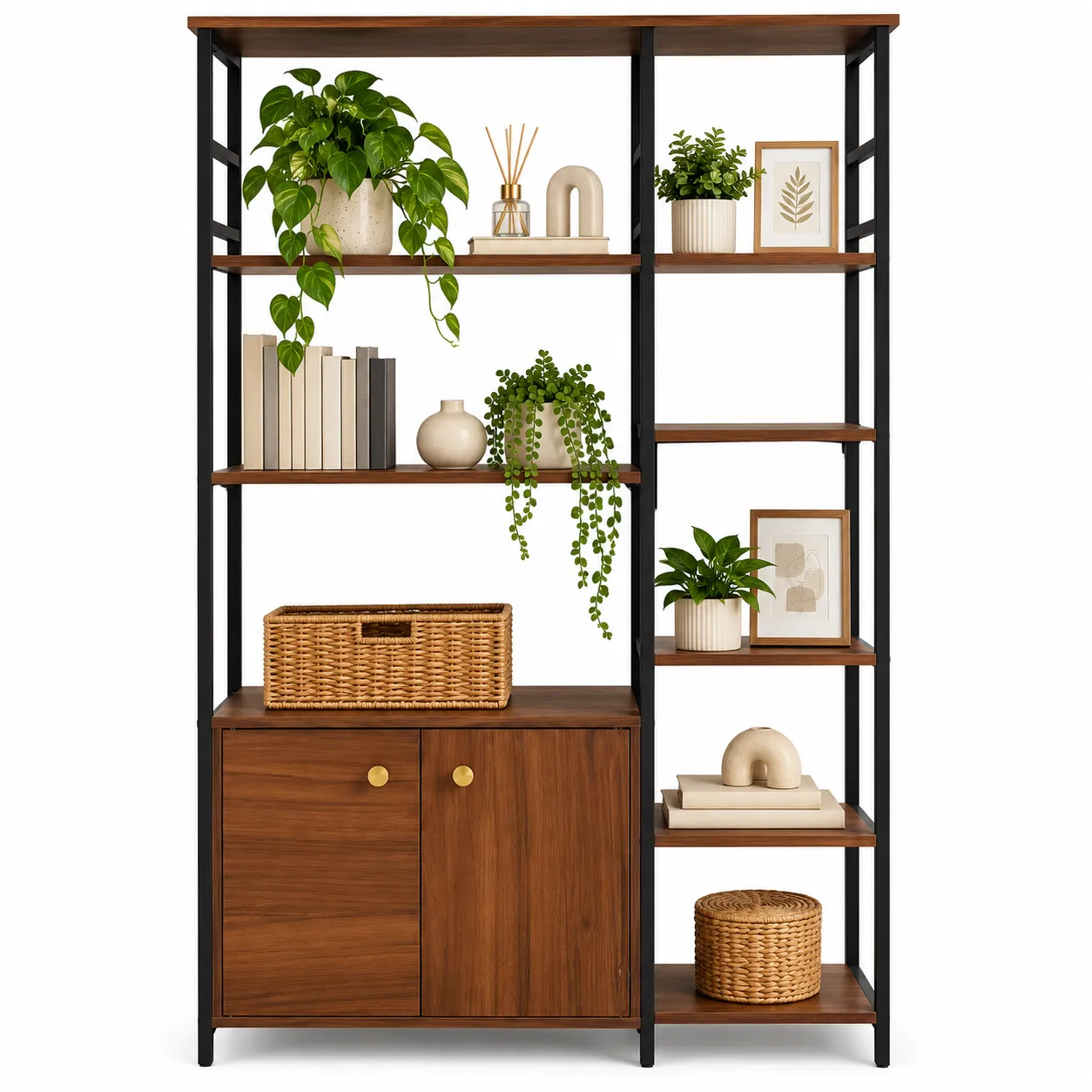 MUEBLE ORGANIZADOR DE 5 NIVELES CON ESTANTES Y 2 PUERTAS 125 X 75 X 25 CM PARA HOGAR - 4