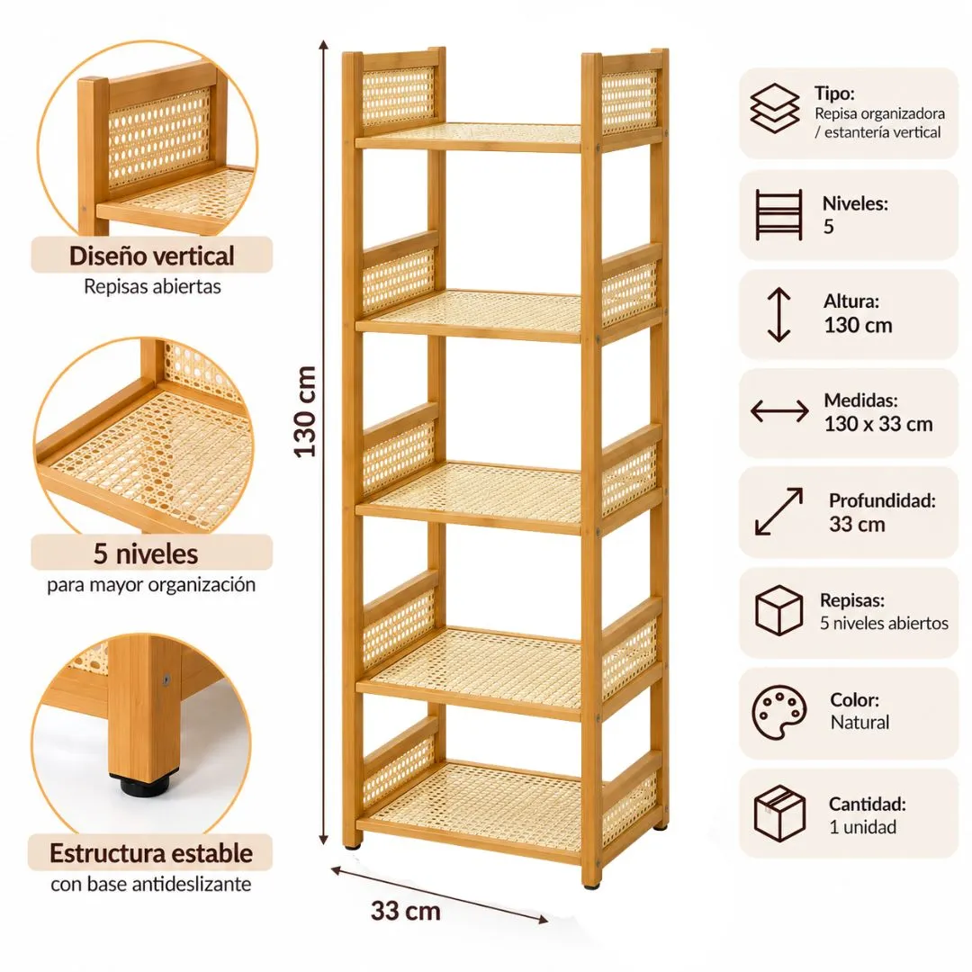 REPISA ORGANIZADORA DE 5 NIVELES 130 X 33 CM PARA BAÑO, DORMITORIO, COCINA Y HOGAR - 2