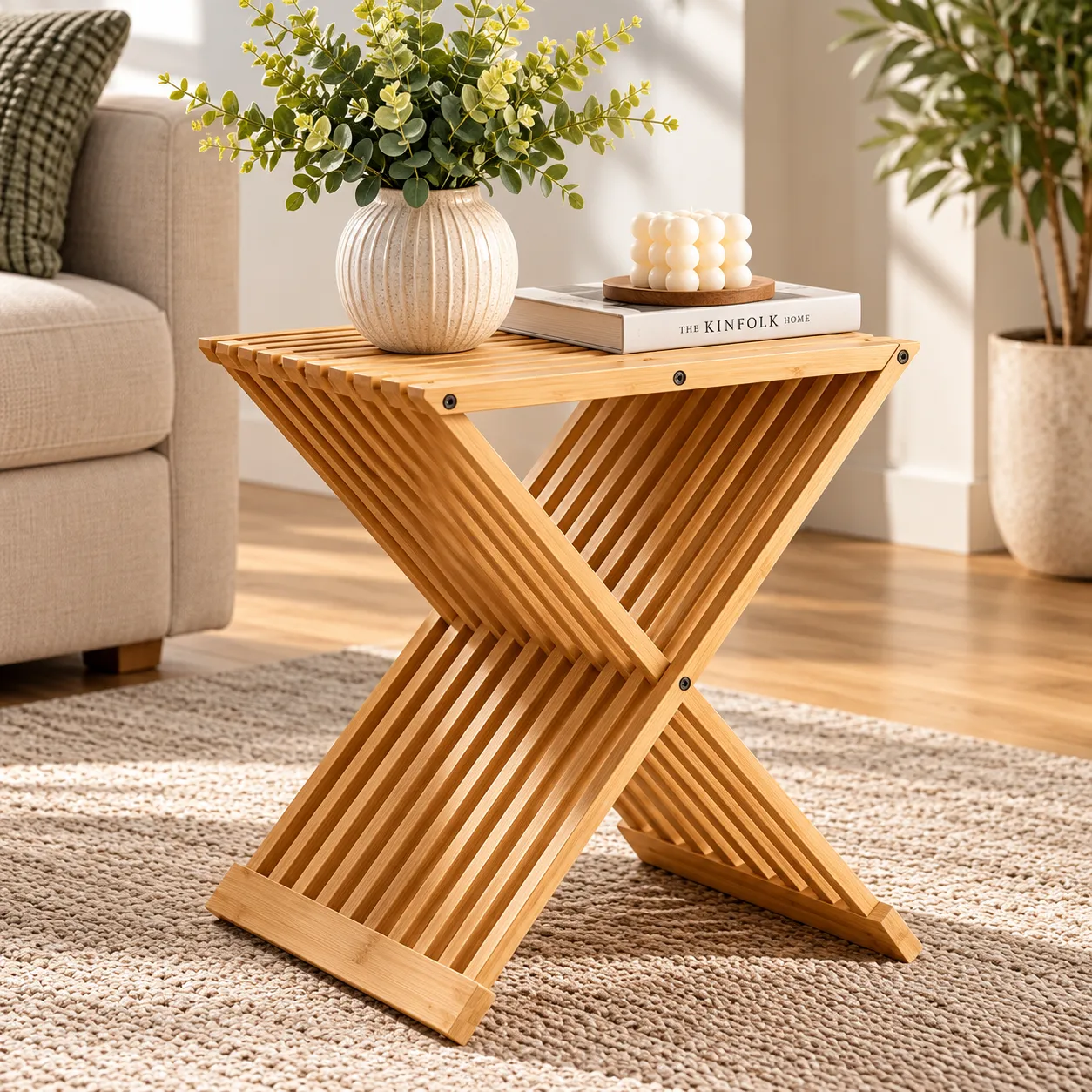 MESA DE CENTRO PLEGABLE TIPO X 44 X 40 CM PARA SALA, TERRAZA, DORMITORIO Y JARDÍN - 3