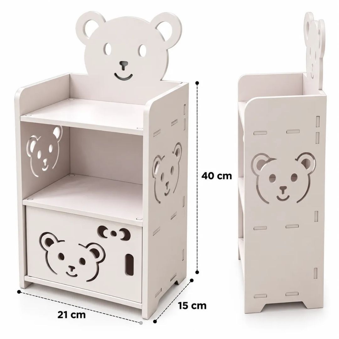 MUEBLE ORGANIZADOR INFANTIL CON REPISA Y PUERTA DECORADA DE OSITO 40 CM - 2