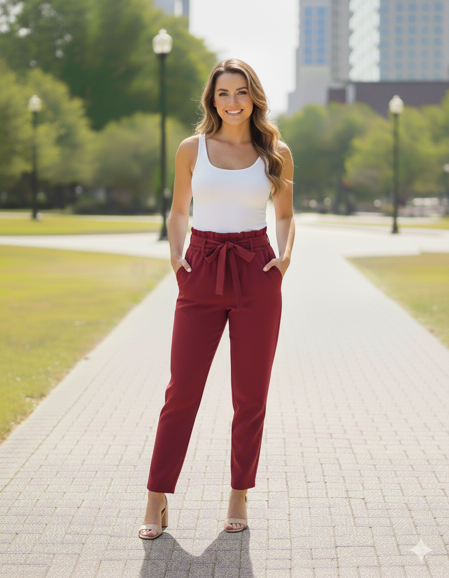 PANTALÓN CASUAL RECTO MUJER GRANATE CHALIS - 1