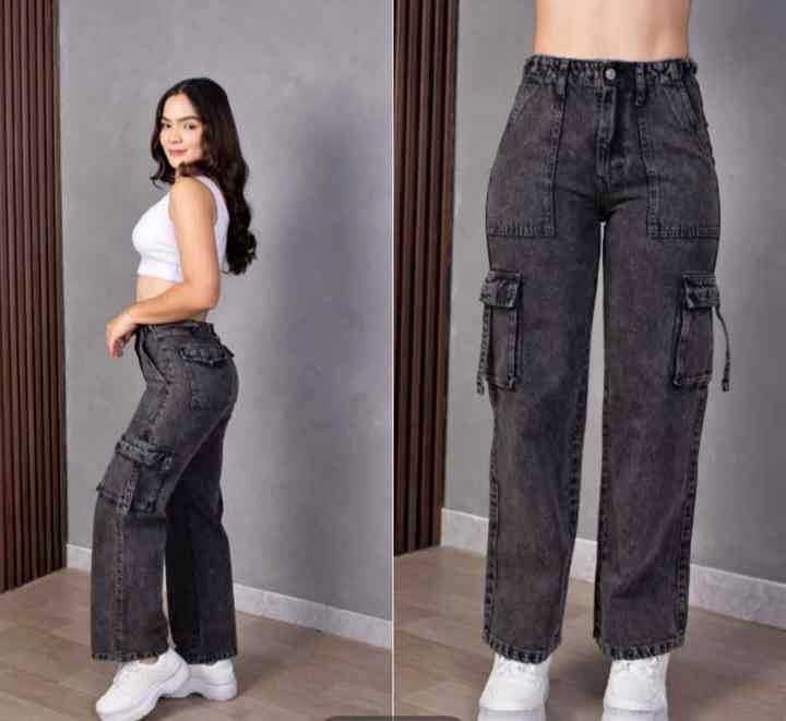 JEAN CASUAL LARGO REGULAR MUJER NEGRO MATE REGULADOR CARGO - 1