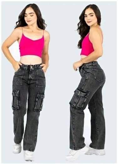 JEAN CASUAL LARGO REGULAR MUJER NEGRO MATE REGULADOR CARGO - 2