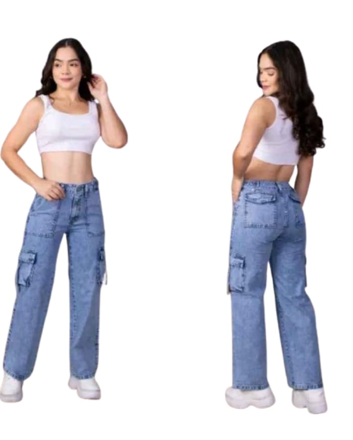PANTALON CASUAL LARGO SUELTO MUJER AGUA CARGO REGULADOR JEAN - 2