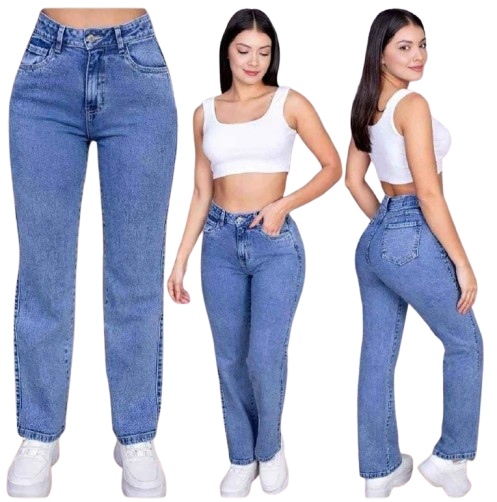 PANTALON CASUAL LARGO MUJER CELESTE CLARO BAGGY JEAN - 1