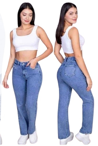 PANTALON CASUAL LARGO MUJER CELESTE CLARO BAGGY JEAN - 2