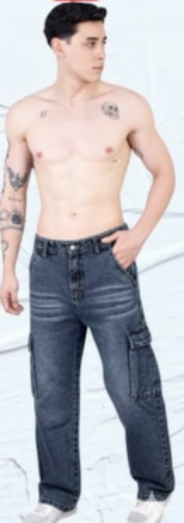 PANTALON JEAN CARGO COLOR RATA - 1