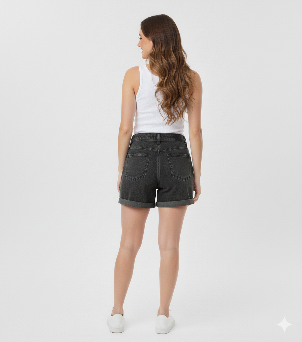 SHORT JEAN MOM NEGRO HUMO - 2