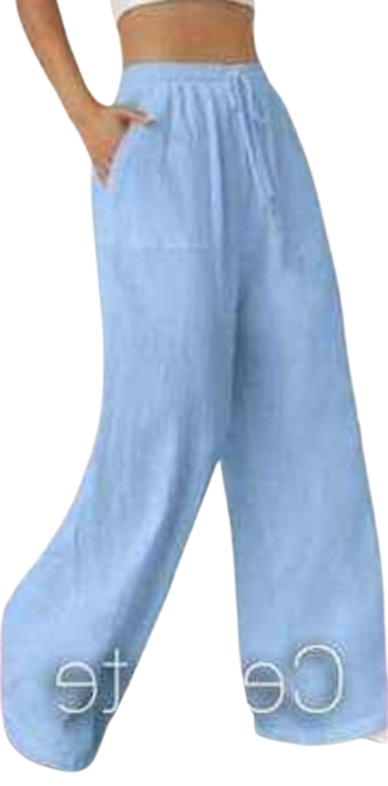 PANTALÓN CASUAL LINO PALAZZO MUJER CELESTE CLARO - 2
