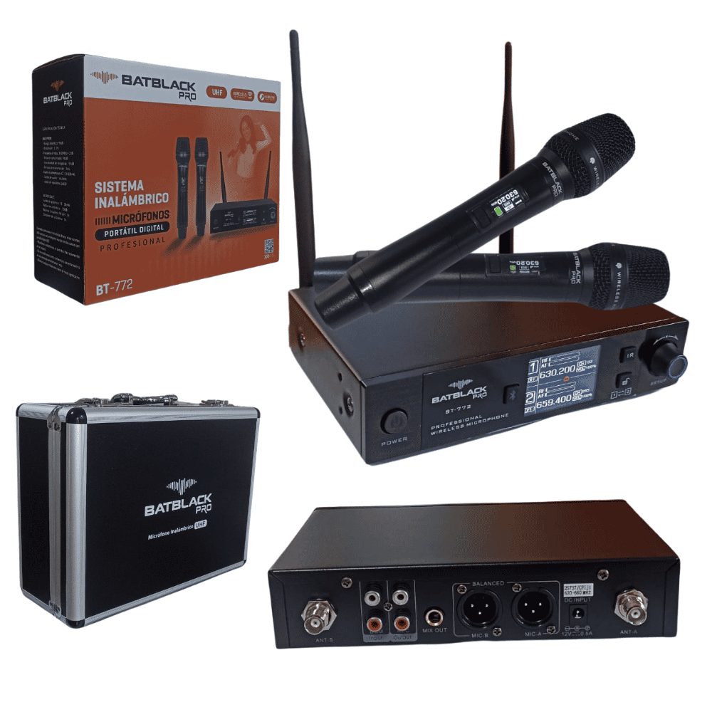 MICRÓFONO INALÁMBRICO BATBLACK BT-772 PROFESIONAL UHF CON BLUETOOTH - 4