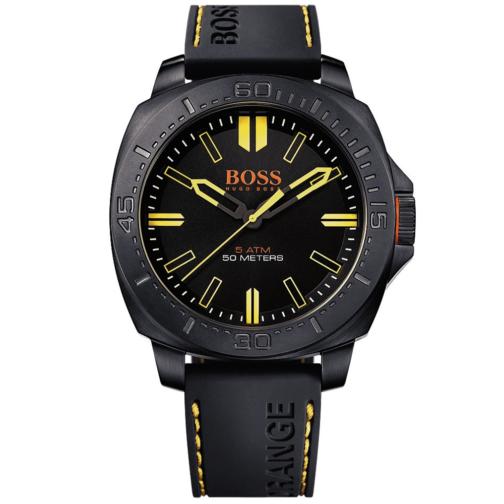 RELOJ HUGO BOSS HOMBRE HB1513249 SAO PAULO 1513249 CORREA NEGRO AMARILLO SILICONA - 1