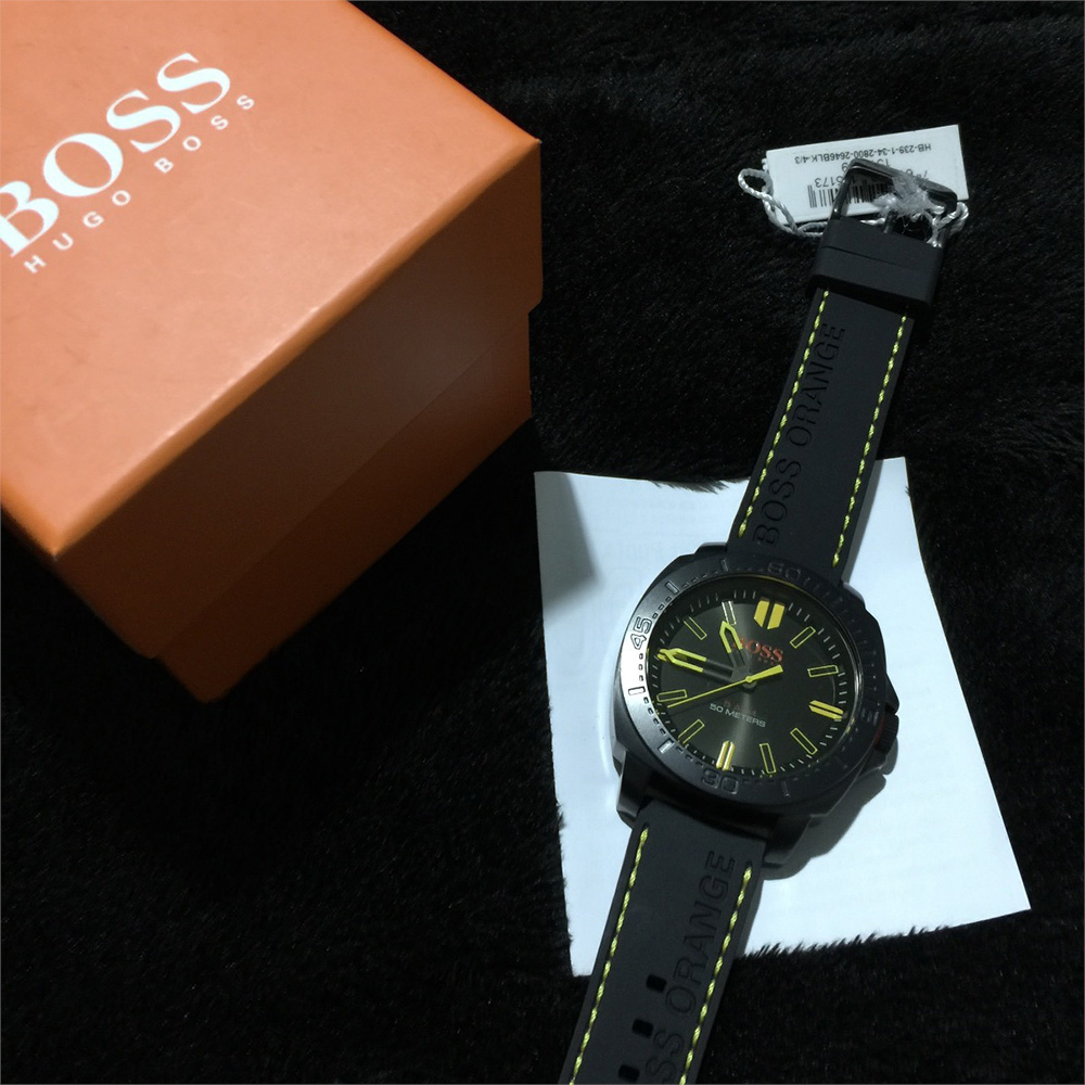 RELOJ HUGO BOSS HOMBRE HB1513249 SAO PAULO 1513249 CORREA NEGRO AMARILLO SILICONA - 6