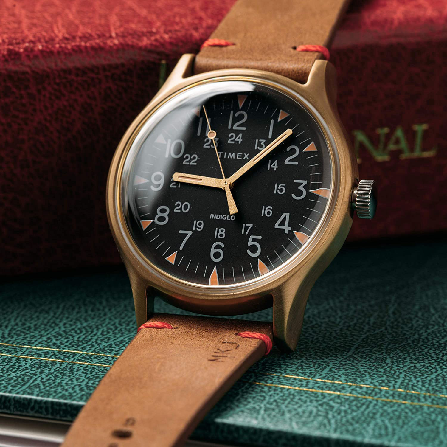 RELOJ TIMEX HOMBRE TW2R96700 MK1 LUZ FONDO INDIGLO CORREA MARRÓN DORADO CUERO - 4