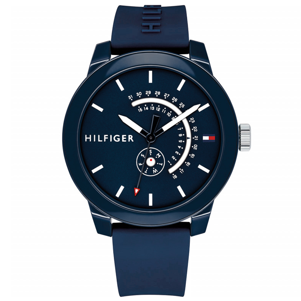 RELOJ TOMMY HILFIGER HOMBRE ANÁLOGO 1791482 DENIM 3 FECHA CORREA AZUL SILICONA - 1