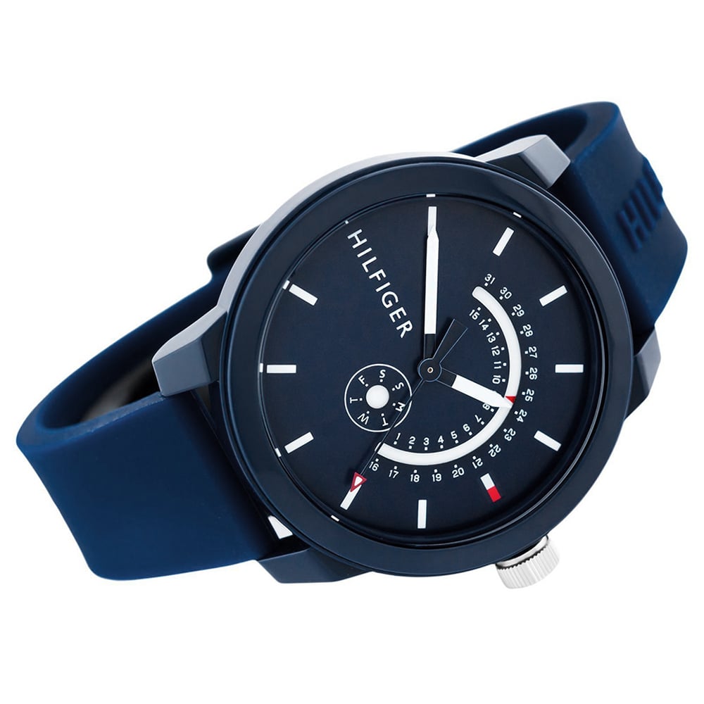 RELOJ TOMMY HILFIGER HOMBRE ANÁLOGO 1791482 DENIM 3 FECHA CORREA AZUL SILICONA - 2