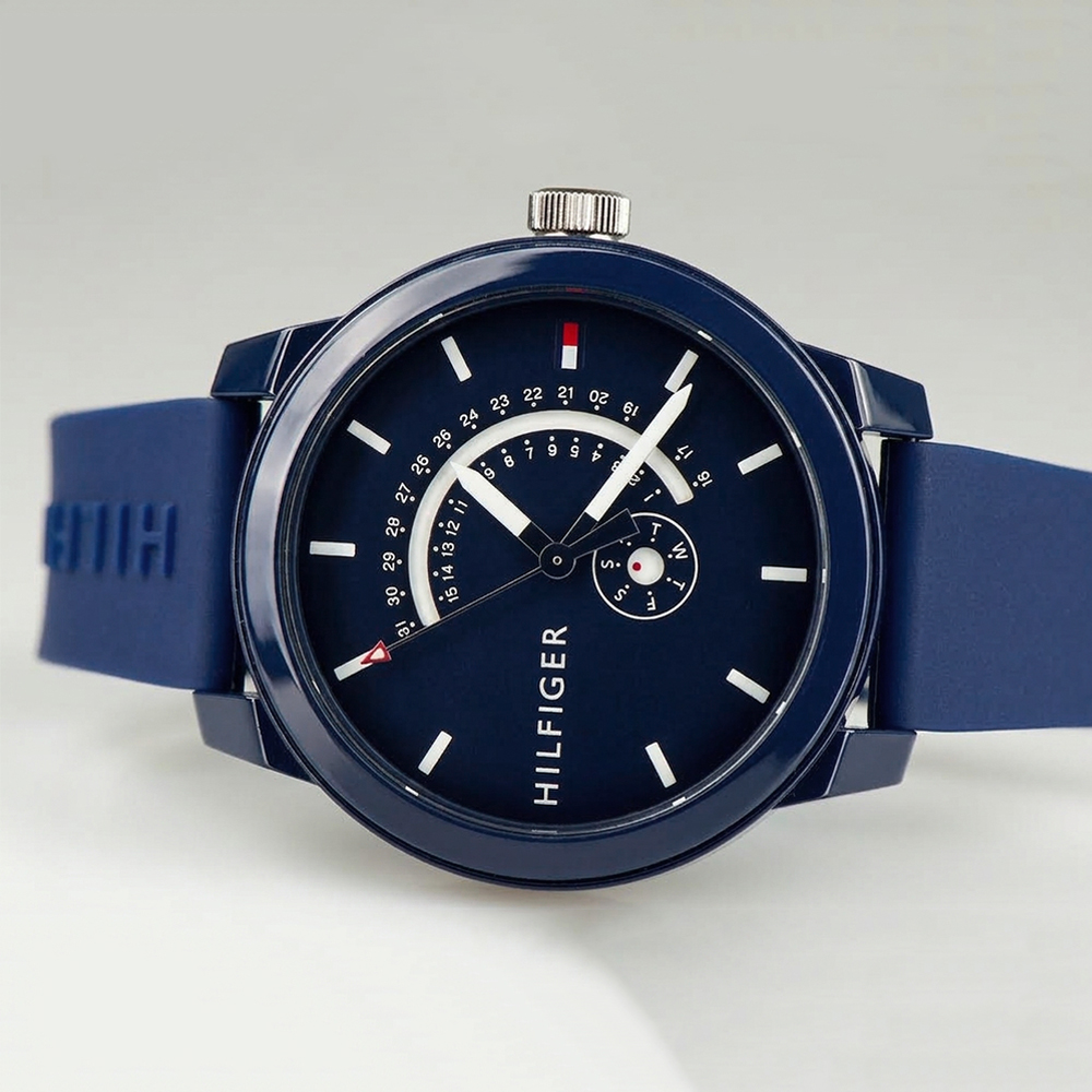 RELOJ TOMMY HILFIGER HOMBRE ANÁLOGO 1791482 DENIM 3 FECHA CORREA AZUL SILICONA - 5