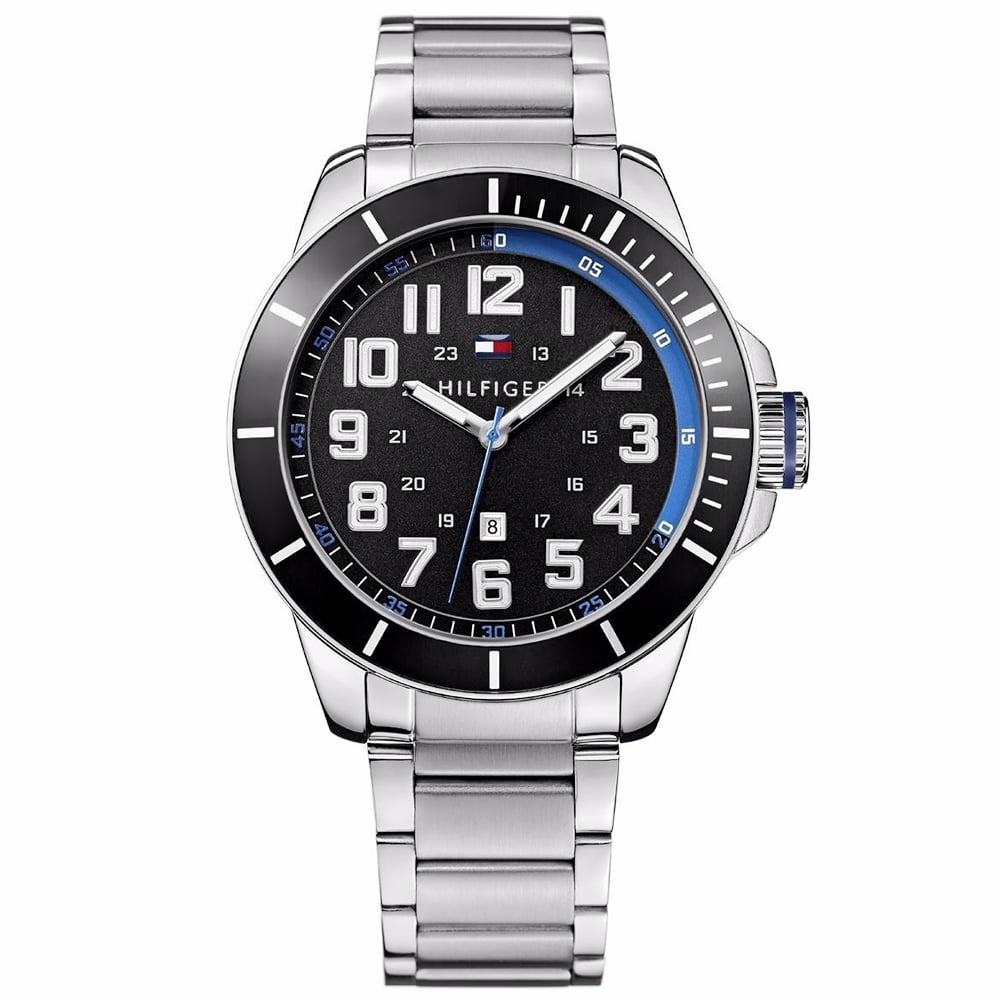 RELOJ TOMMY HILFIGER HOMBRE ANÁLOGO 1791074 FECHA PLATEADO NEGRO ACERO INOXIDABLE - 1