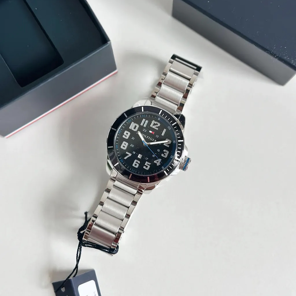 RELOJ TOMMY HILFIGER HOMBRE ANÁLOGO 1791074 FECHA PLATEADO NEGRO ACERO INOXIDABLE - 5