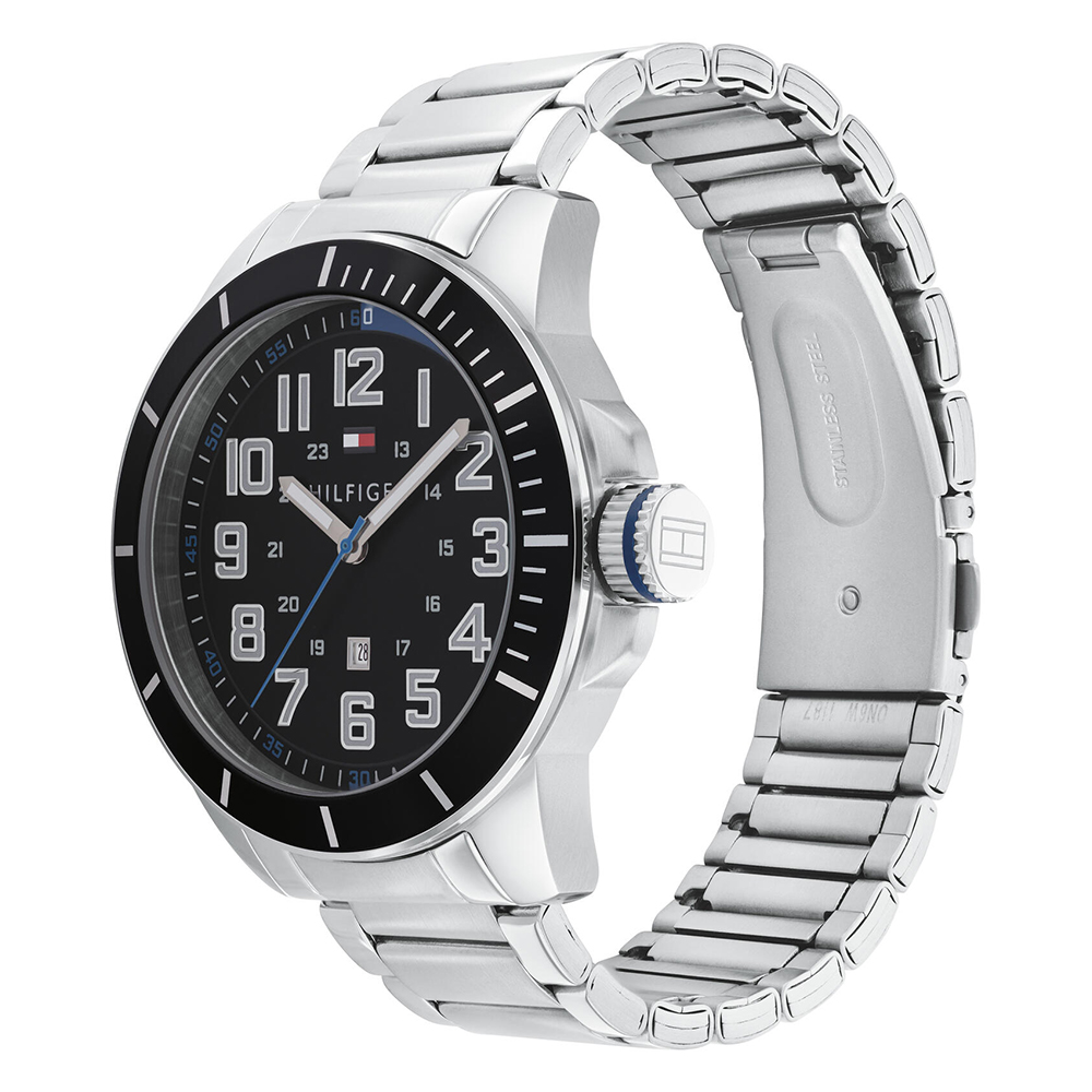 RELOJ TOMMY HILFIGER HOMBRE ANÁLOGO 1791074 FECHA PLATEADO NEGRO ACERO INOXIDABLE - 6