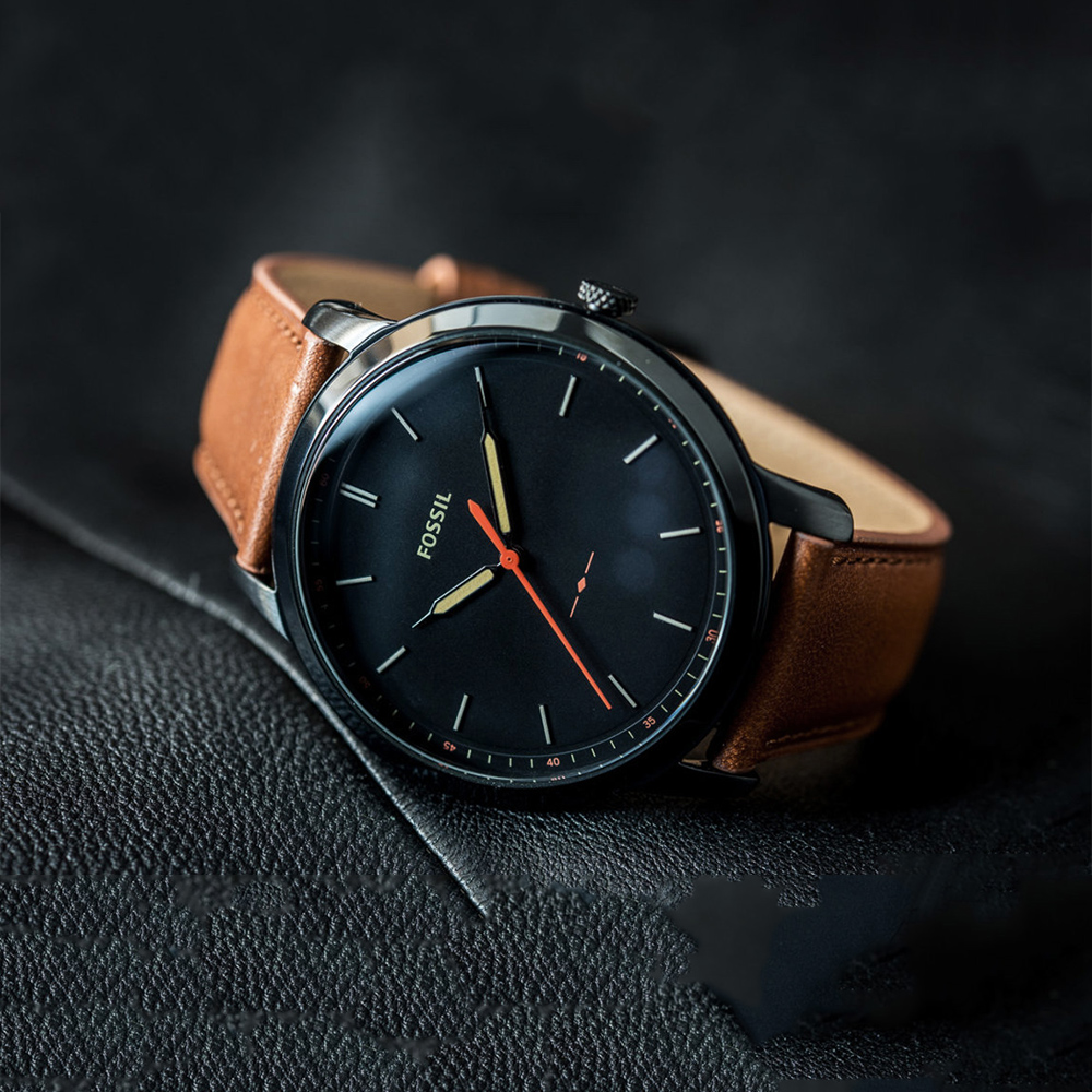 RELOJ FOSSIL HOMBRE ANÁLOGO FS5305 MINIMALIST ULTRA DELGADO CORREA MARRÓN NEGRO CUERO - 2