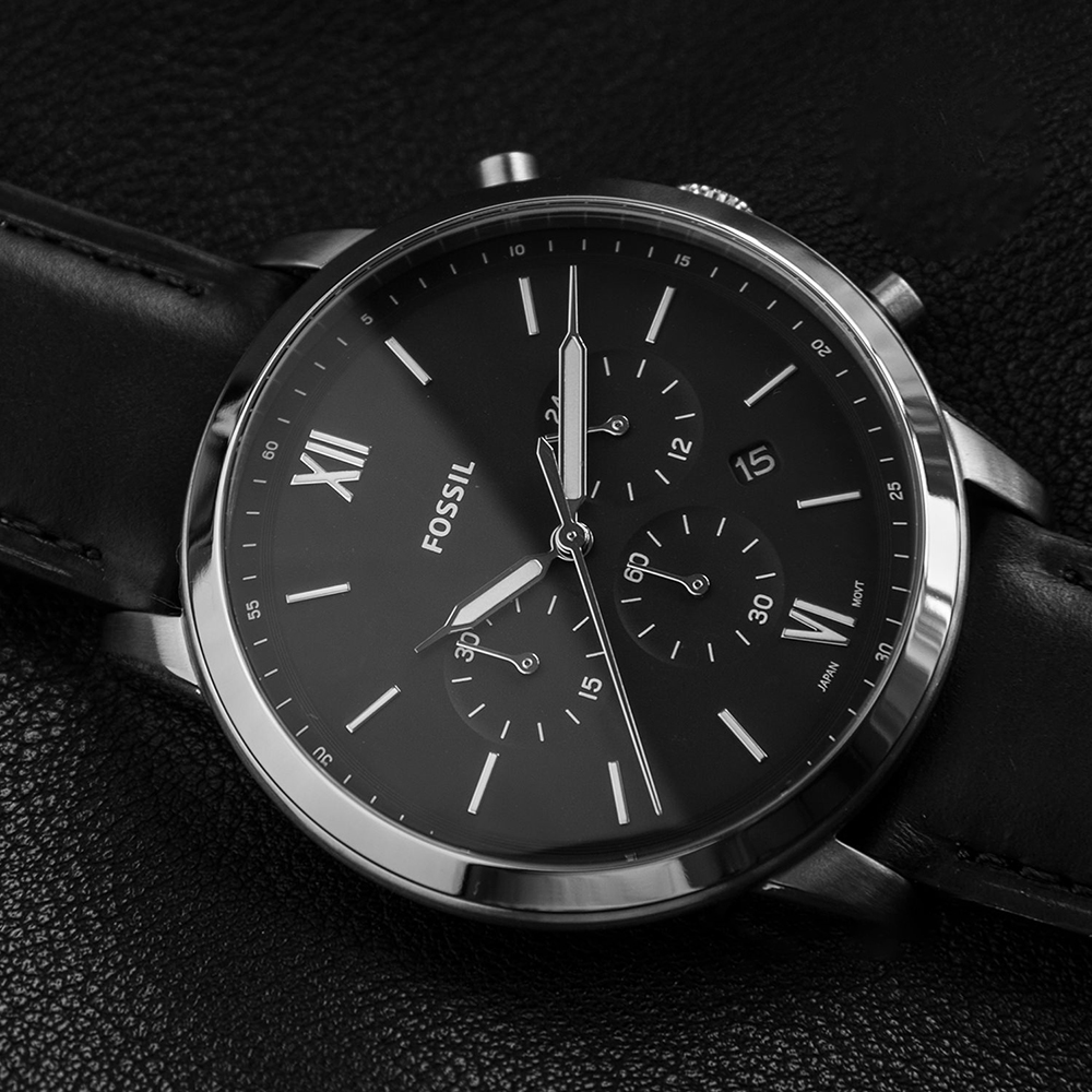 RELOJ FOSSIL HOMBRE ANÁLOGO FS5452 NEUTRA CRONÓMETRO CORREA NEGRO PLATEADO ACERO INOXIDABLE CUERO - 5