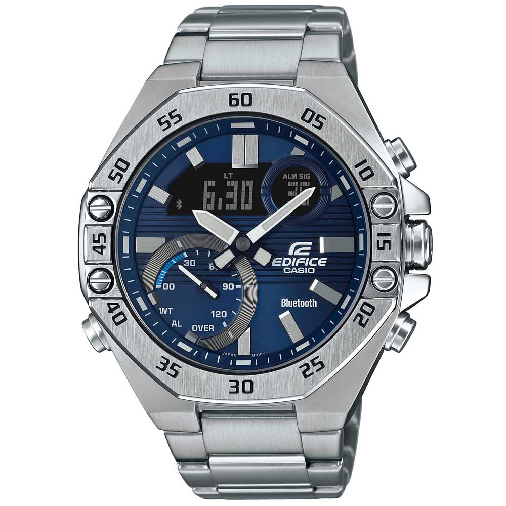 RELOJ CASIO HOMBRE ANÁLOGO DIGITAL ECB-10D-2A EDIFICE BLUETOOTH LUZ LED PLATEADO AZUL ACERO INOXIDABLE - 1
