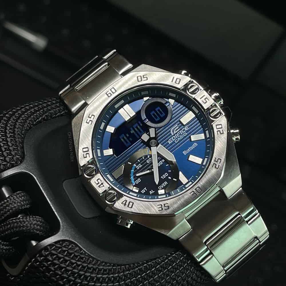 RELOJ CASIO HOMBRE ANÁLOGO DIGITAL ECB-10D-2A EDIFICE BLUETOOTH LUZ LED PLATEADO AZUL ACERO INOXIDABLE - 2