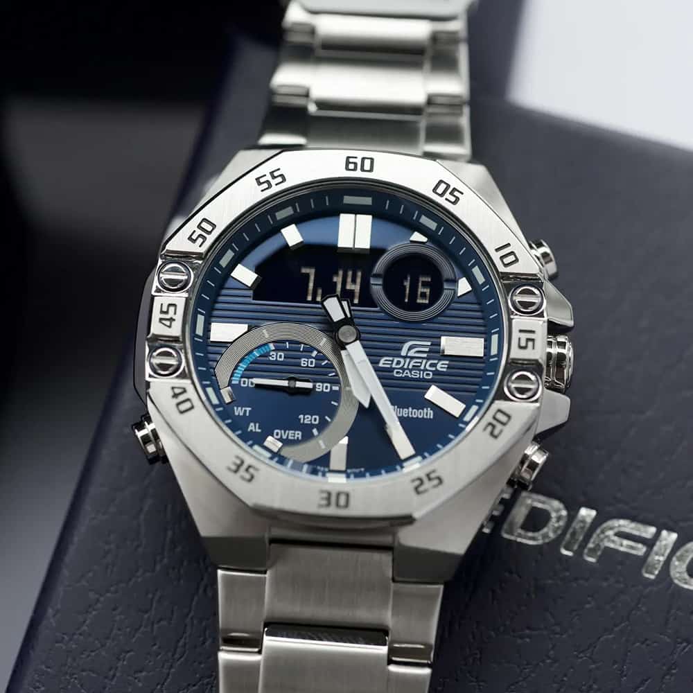 RELOJ CASIO HOMBRE ANÁLOGO DIGITAL ECB-10D-2A EDIFICE BLUETOOTH LUZ LED PLATEADO AZUL ACERO INOXIDABLE - 3