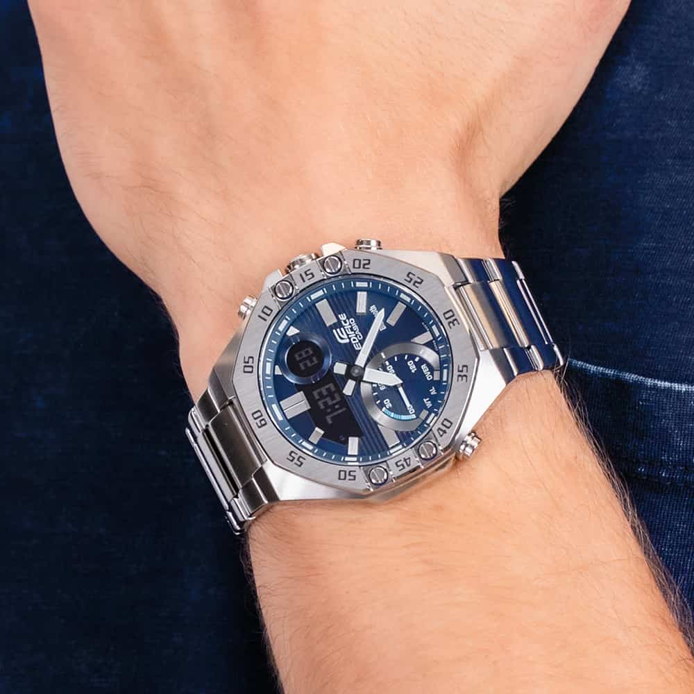RELOJ CASIO HOMBRE ANÁLOGO DIGITAL ECB-10D-2A EDIFICE BLUETOOTH LUZ LED PLATEADO AZUL ACERO INOXIDABLE - 4