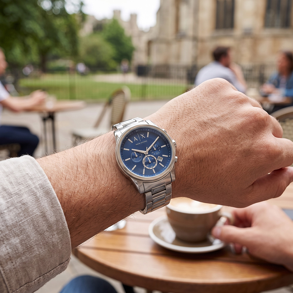 RELOJ ARMANI EXCHANGE HOMBRE ANÁLOGO AX2509 OUTERBANKS FECHA CRONÓMETRO DIAL AZUL ACERO INOXIDABLE - 4
