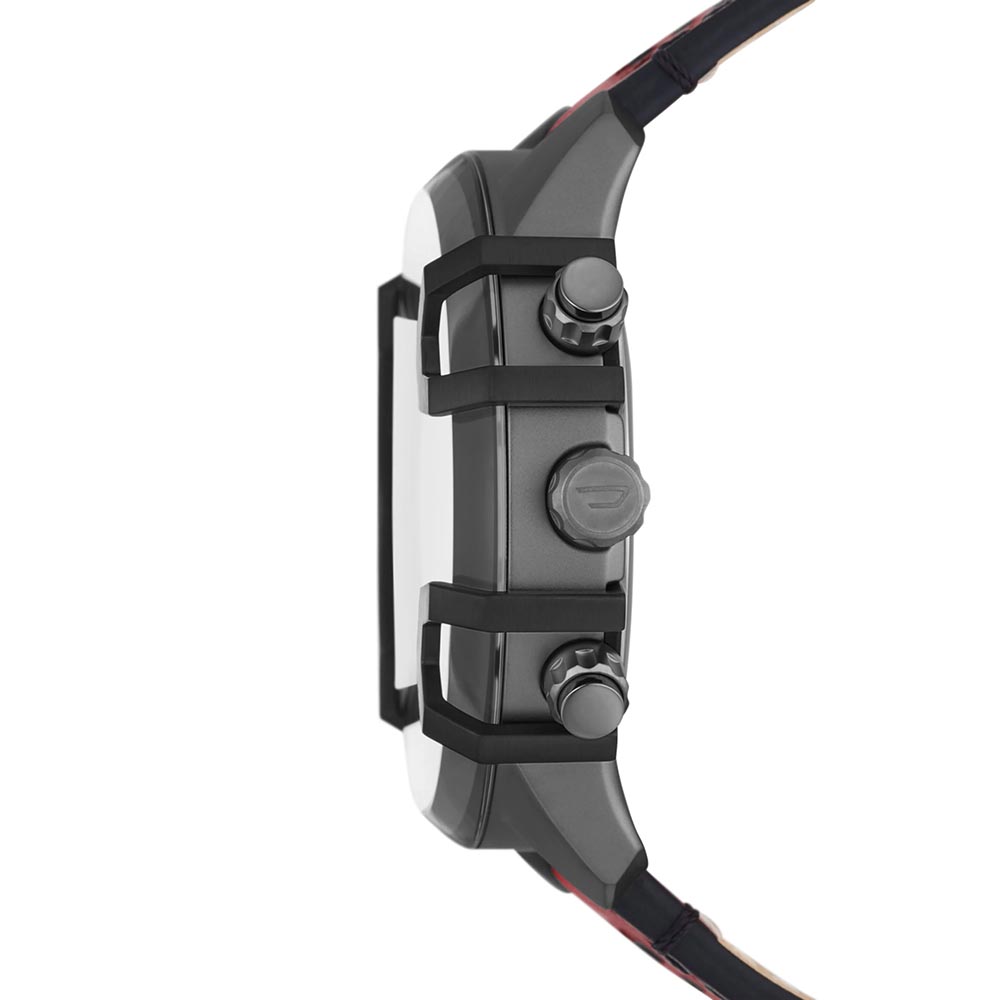 RELOJ HOMBRE ANÁLOGO DIESEL GRIFFED DZ4594 FECHA CRONÓMETRO ACERO GUNMETAL CORREA CUERO ROJO - 3