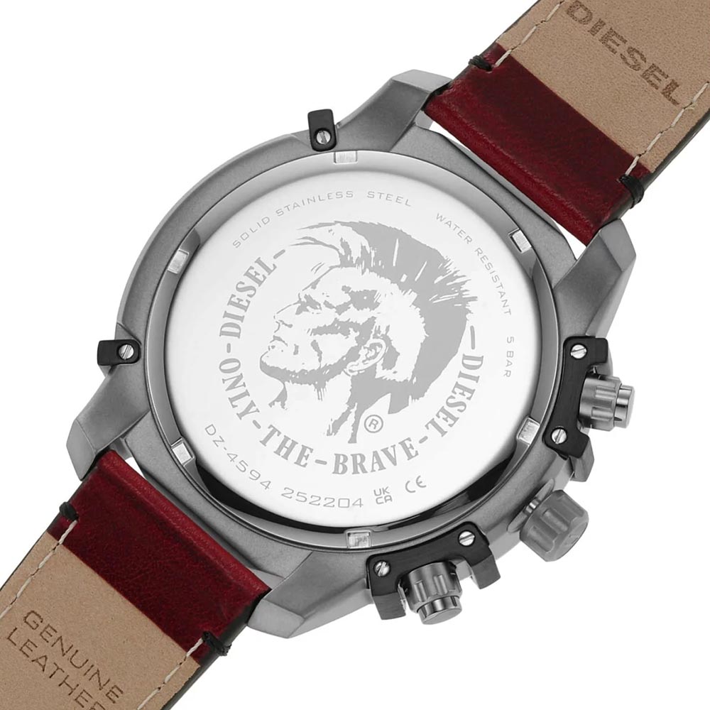 RELOJ HOMBRE ANÁLOGO DIESEL GRIFFED DZ4594 FECHA CRONÓMETRO ACERO GUNMETAL CORREA CUERO ROJO - 5