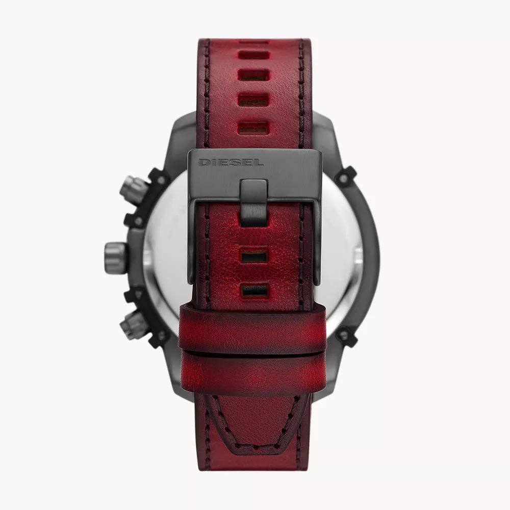 RELOJ HOMBRE ANÁLOGO DIESEL GRIFFED DZ4594 FECHA CRONÓMETRO ACERO GUNMETAL CORREA CUERO ROJO - 6
